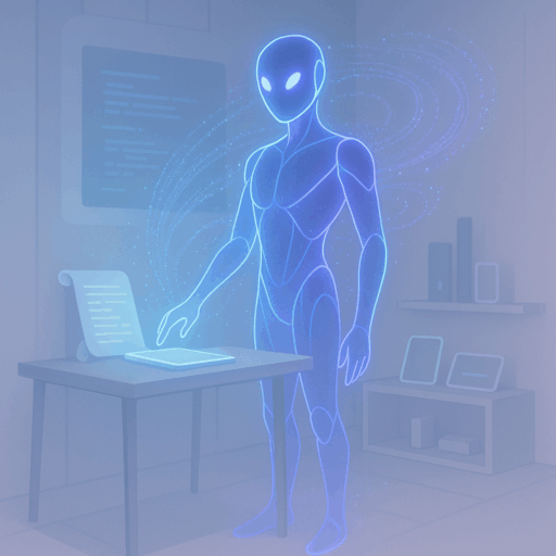 alien on laptop glowing blue